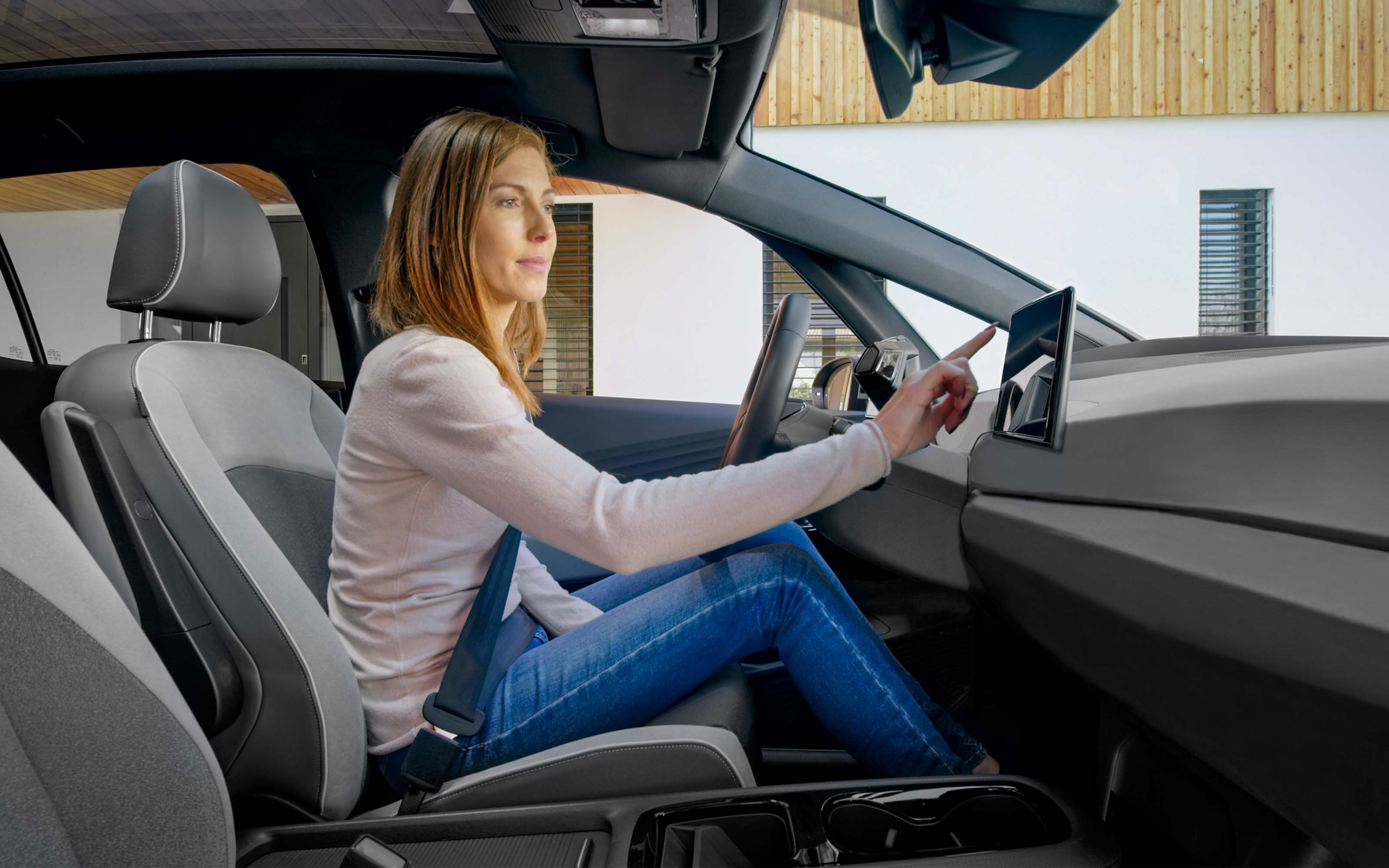 woman sitting in car