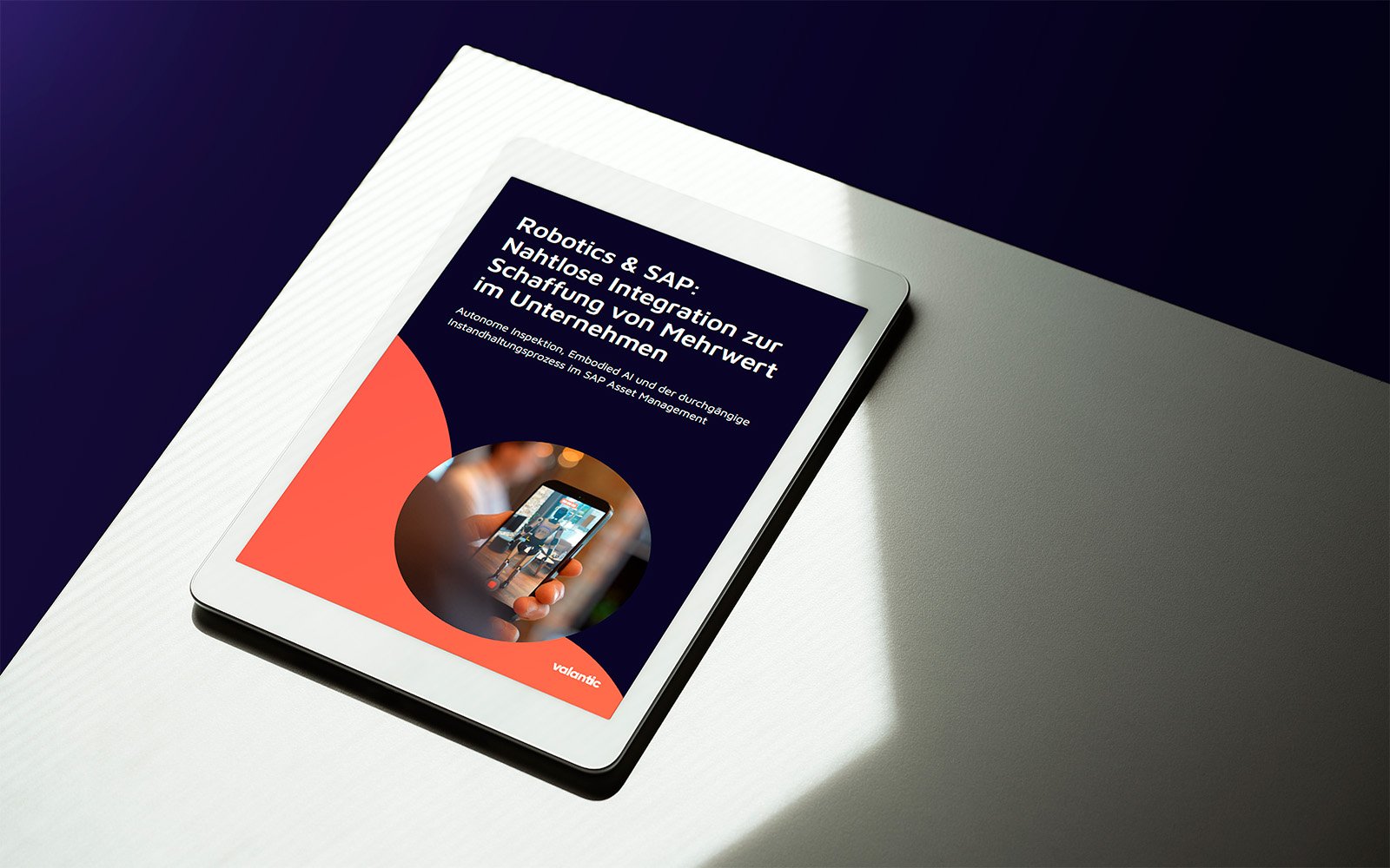 MockUP: Person holding a phone with an embodied robot on screen.